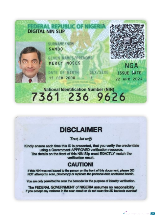 Download Nigeria digital NIN slip card Photoshop template